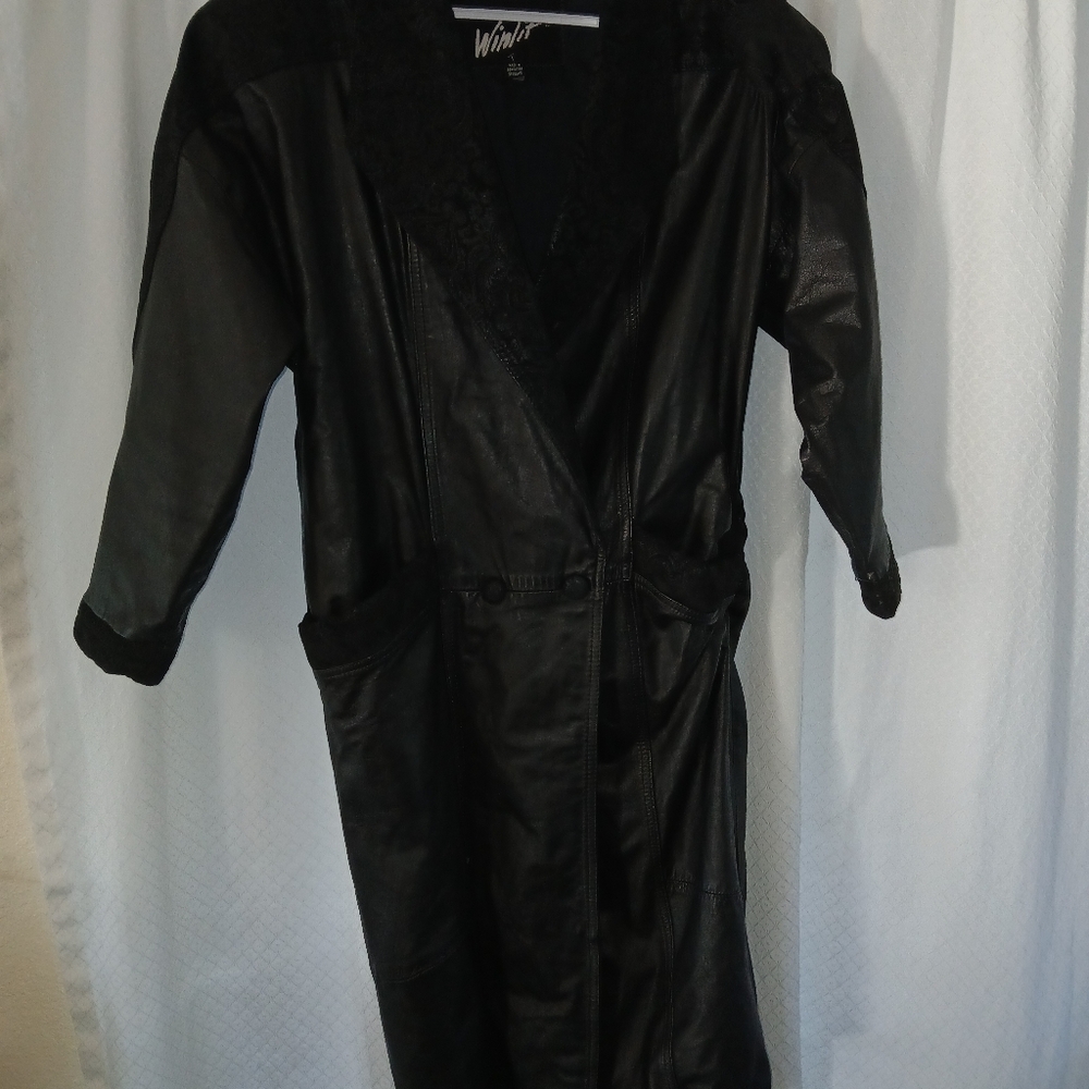 Vintage Winlit Small Women’s Black Leather Long Trench Coat-read Description